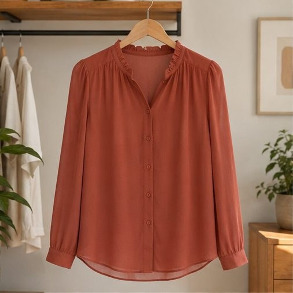 Terracotta Ruffle Collar Blouse